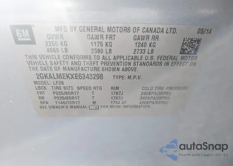 2014 GMC Terrain Sle-1 z USA, uszkodzony, nr VIN 2GKALMEKXE6343298